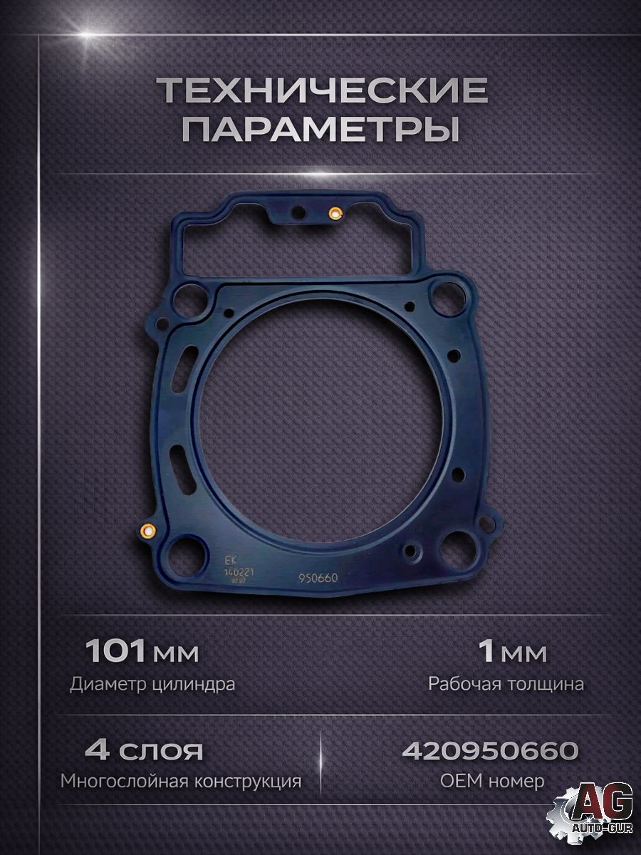 420950660 Прокладка ГБЦ Rotax 1000 1300 420950660 металлическая 1 мм 4 слоя 101 мм 4