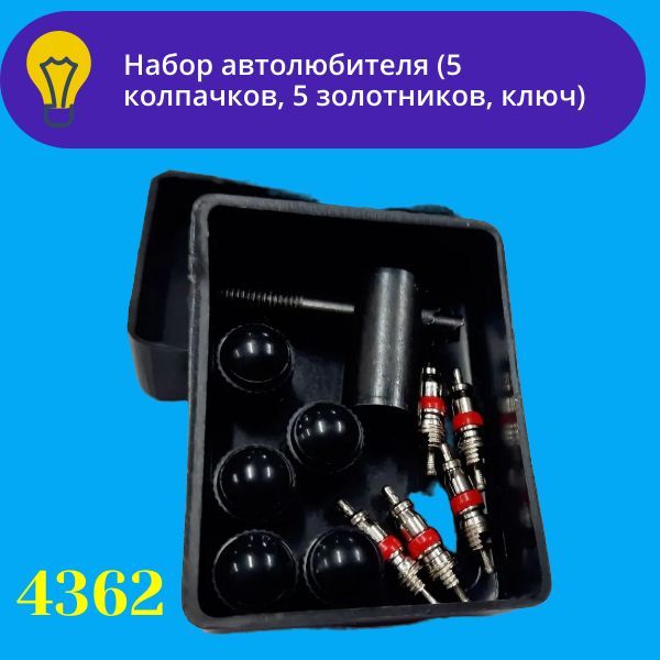 4362 Набор для шин 5 колпачков 5 золотников ключ в пенале 2