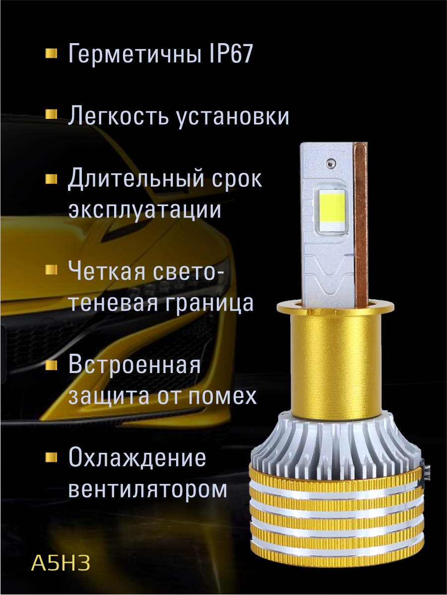 Светодиодные лампы H3 (с вентилятором) (2шт) 12V,90W/шт,3870 чип,6500K,9000LM СУПЕР CANBUS 2