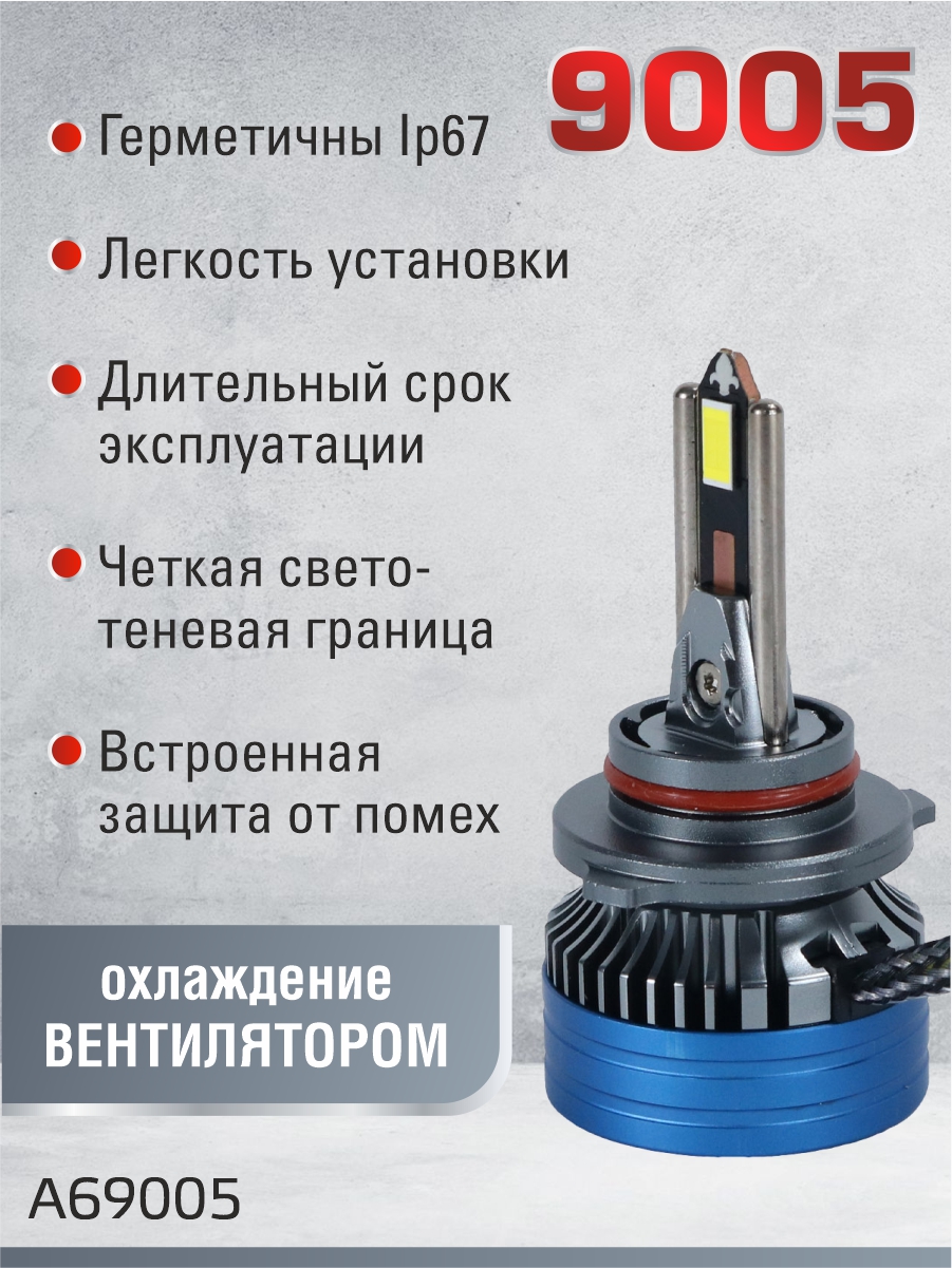 Светодиодные лампы 9005 (с вентилятором) 12-60V,55W/шт,3570 чип,6500K,5500LM 2