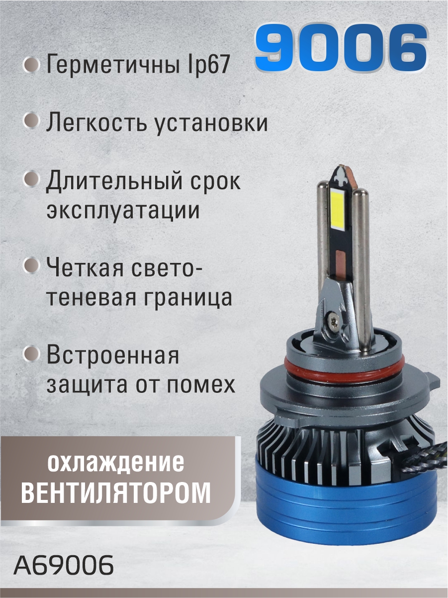 Светодиодные лампы 9006 (с вентилятором) 12-60V,55W/шт,3570 чип,6500K,5500LM 2