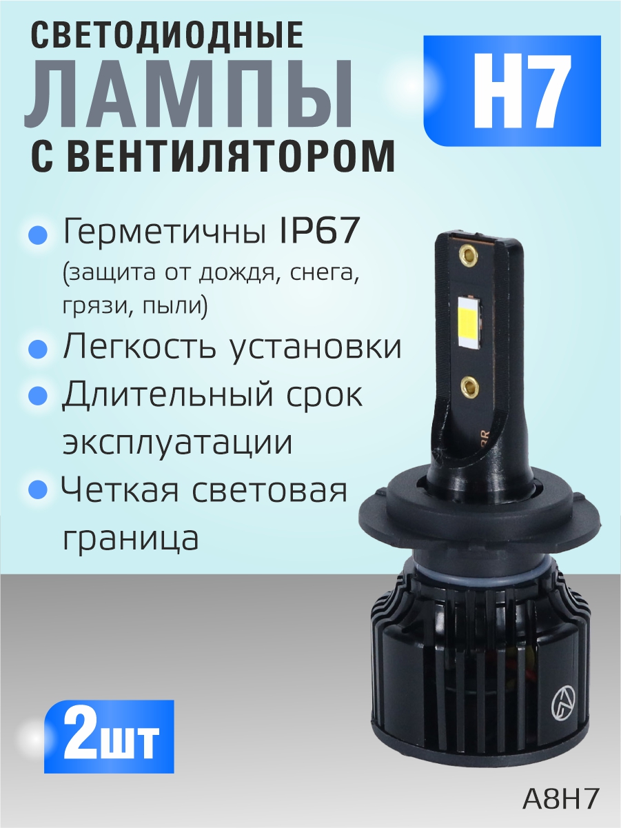 Светодиодные лампы H7 (с вентилятором) (2шт) 10-30V,30W/шт,6000K,3570 чип,3000LM 2