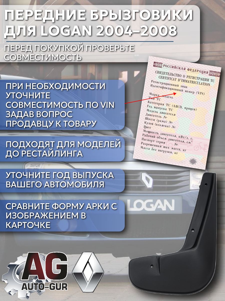 AG001053 Брызговики передние малые Renault Logan I 2004-2008 до рестайлинга 2 шт 6001998163 5