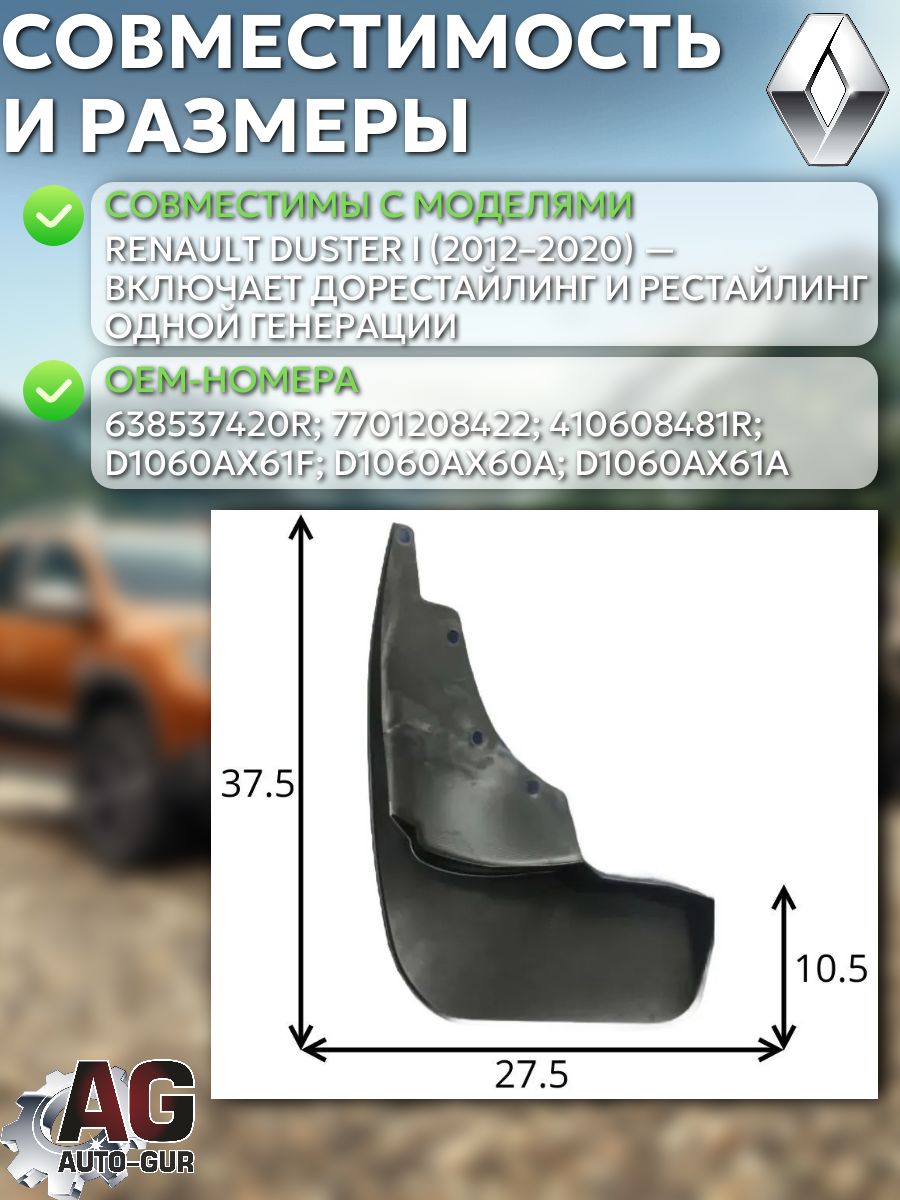 AG025504 Брызговики передние Renault Duster 2012-2020 увеличенные 2 шт 4