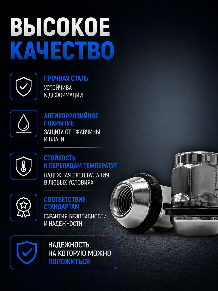 AG0K9A237160/4 Гайка колесная M12x1.5 конус закрытая ключ 21 с пластиковым кольцом для штампованных дисков Hyundai Kia 4 шт 4