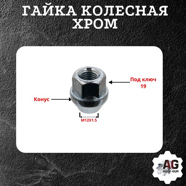 AG33928/5 Гайка колесная M12x1.5x22 конус хром ключ 19 открытая 5 шт 2
