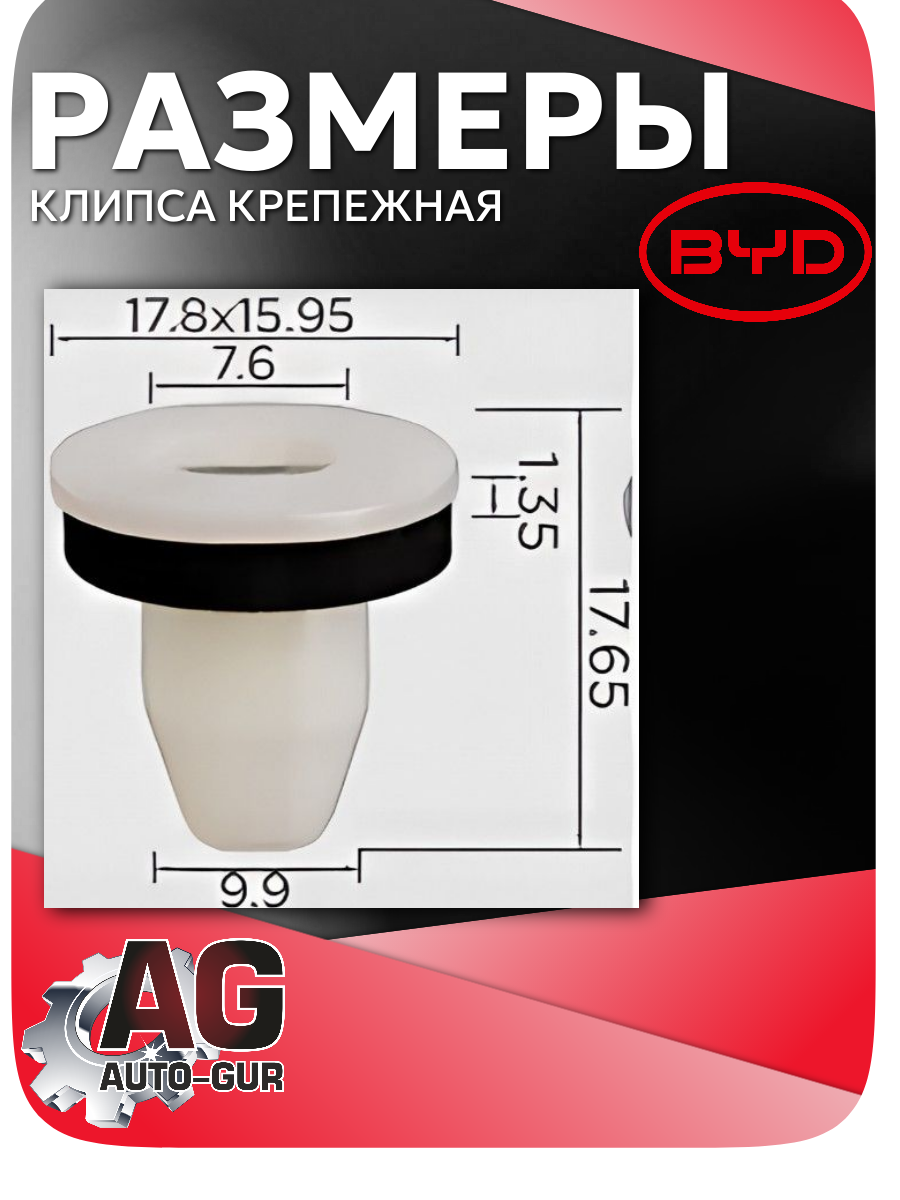 Клипса крепежная для панелей кузова BYD/Changan, 5 шт 2