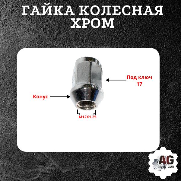 AGMGG14/5 Гайка колесная M12x1.25x33 конус хром ключ 17 закрытая 5 шт 2