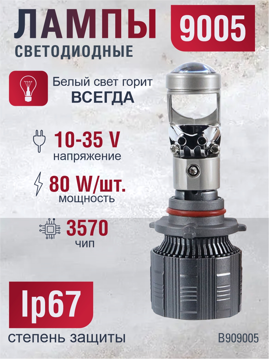 Светодиодные лампы 9005 (с вентилятором) (2шт) 10-35 В,80 Вт/Чип 3570,Белый свет горит всегда 2