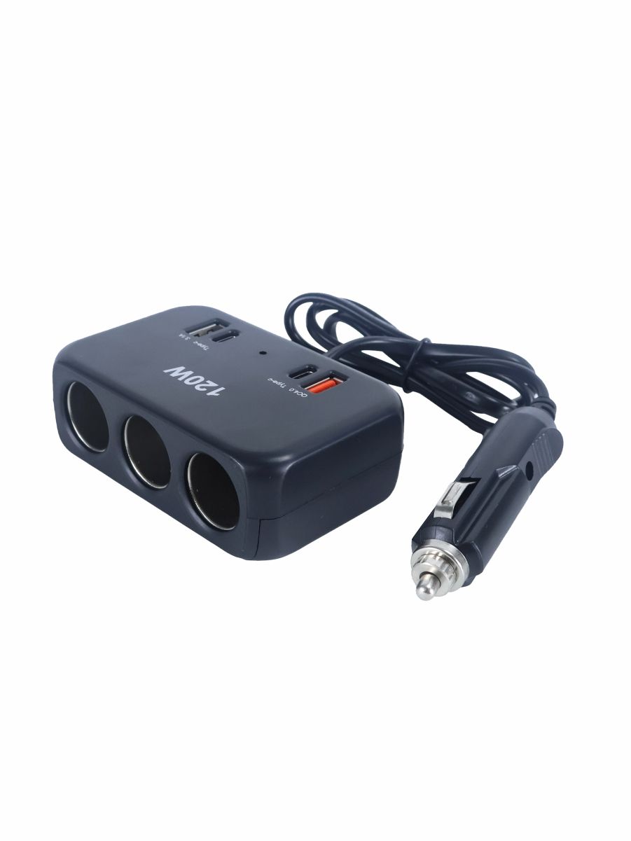 DYQ015 Разветвитель прикуривателя автомобильный 3 гнезда 2 USB 2 Type-C 3