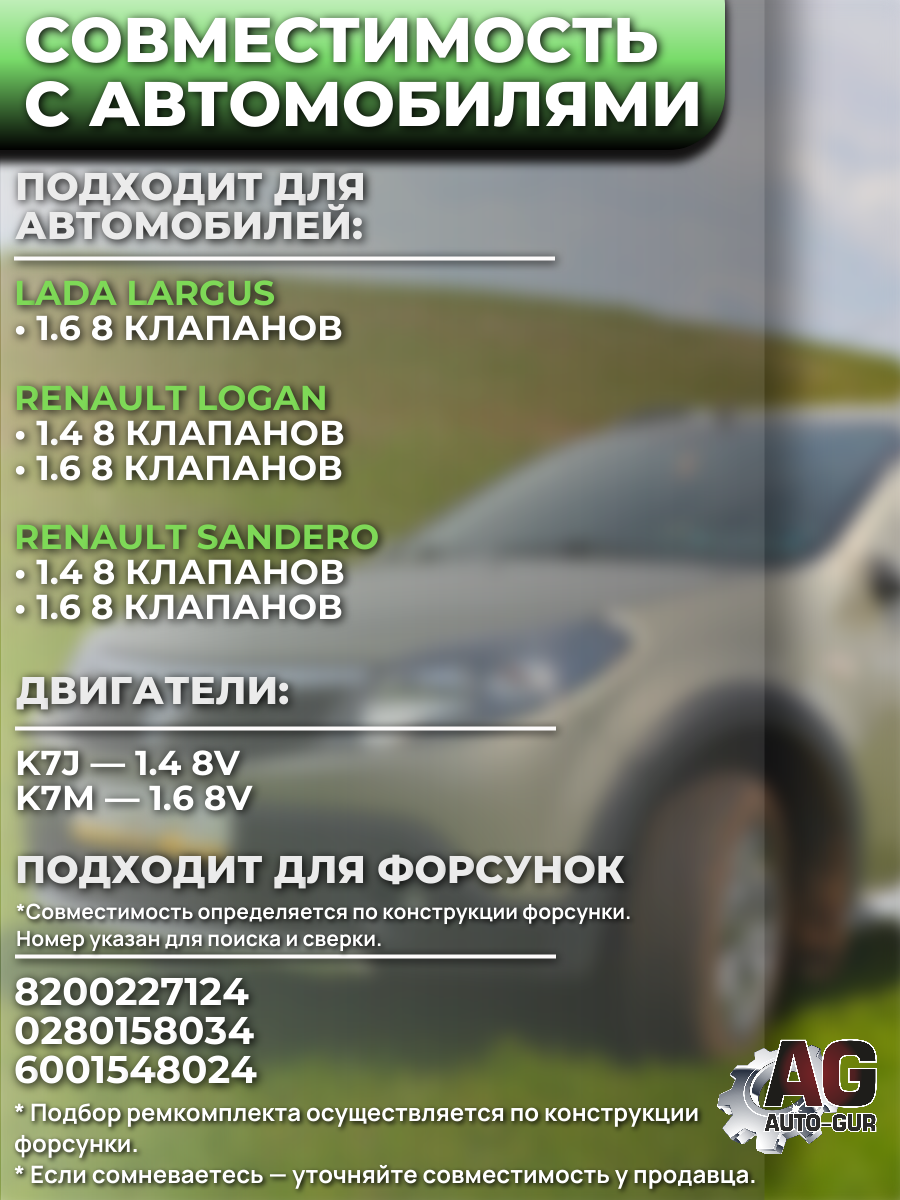 Ремкомплект форсунка на 4 шт LADA Largus, Renault (Dacia) Logan, Sandero 1,4/1,6 8 кл. 3