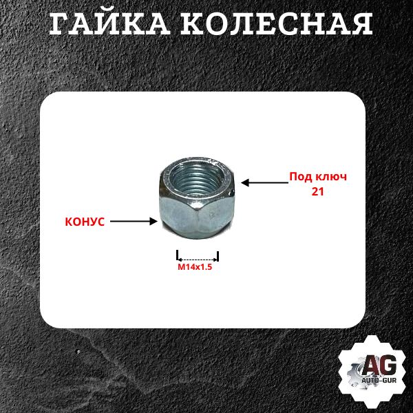 GG106/5 Гайка колесная M14x1.5x17 конус цинк ключ 21 5 шт 2