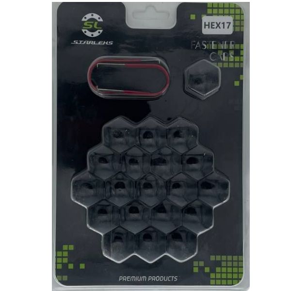 HEX17BLACK Комплект декоративных колпачков на колесные гайки и болты ключ 17 черные 3