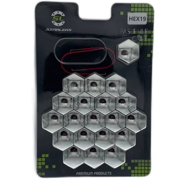 HEX19CHROM Комплект декоративных колпачков на колесные гайки и болты ключ 19 хром 3