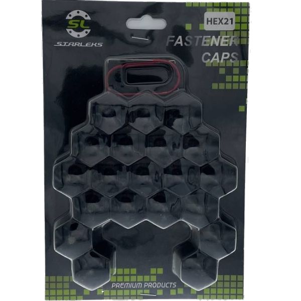 HEX21BLACK Комплект декоративных колпачков на колесные гайки и болты ключ 21 черные 3