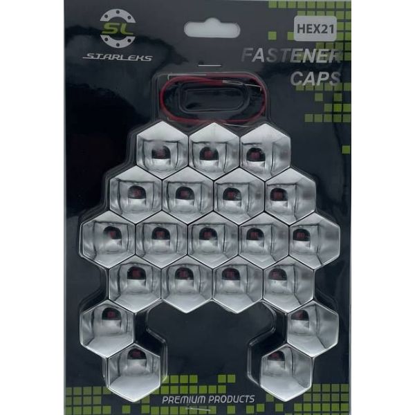 HEX21CHROM Комплект декоративных колпачков на колесные гайки и болты ключ 21 хром 3