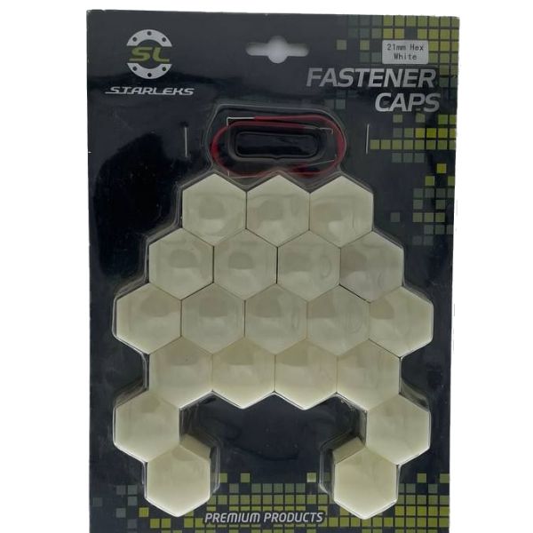 HEX21white Комплект декоративных колпачков на колесные гайки и болты ключ 21 белые 3