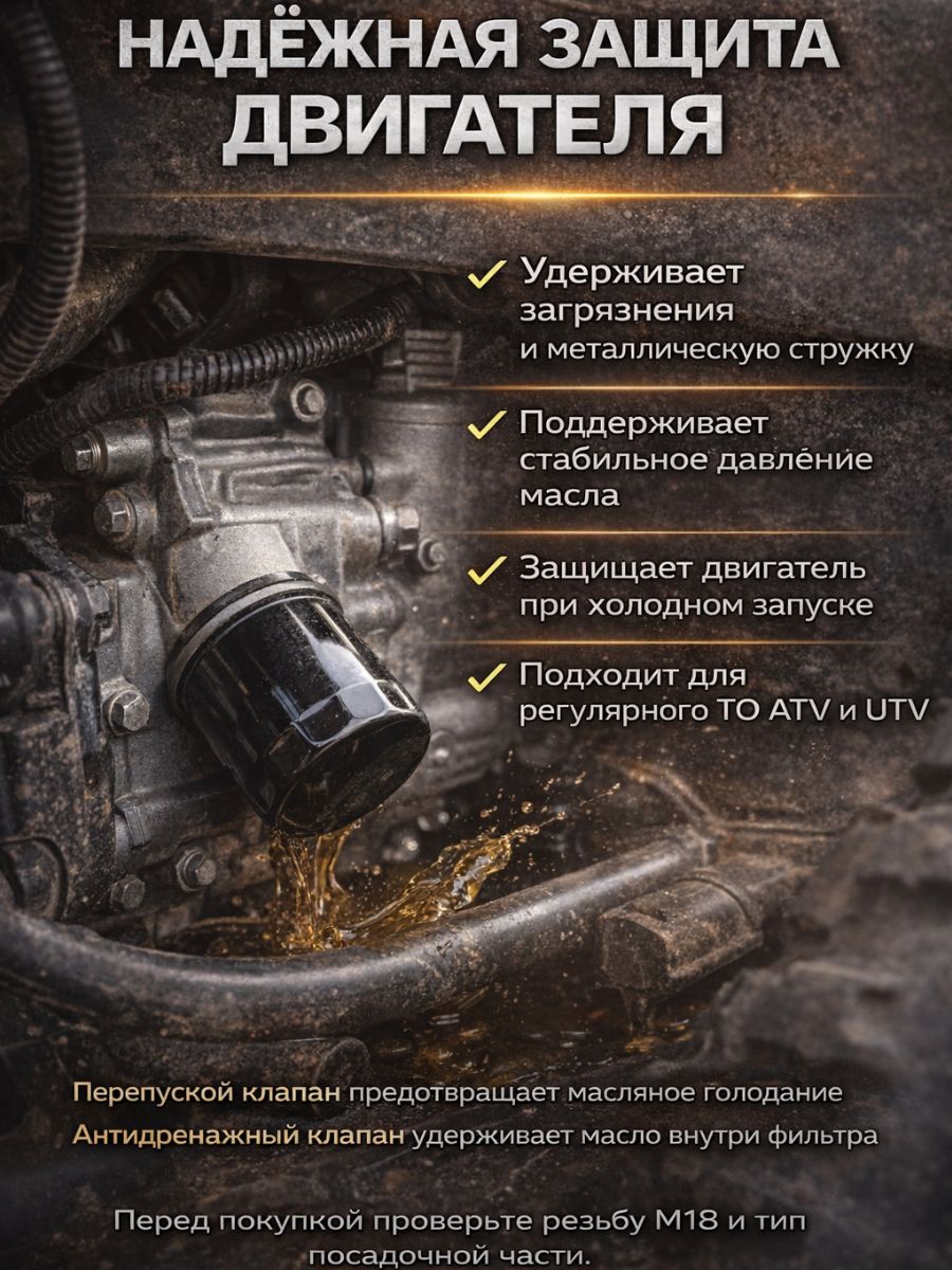 LU097186 Масляный фильтр M18 для квадроциклов 400700 cc, резьбовой, 66 мм, с перепускным клапаном 5