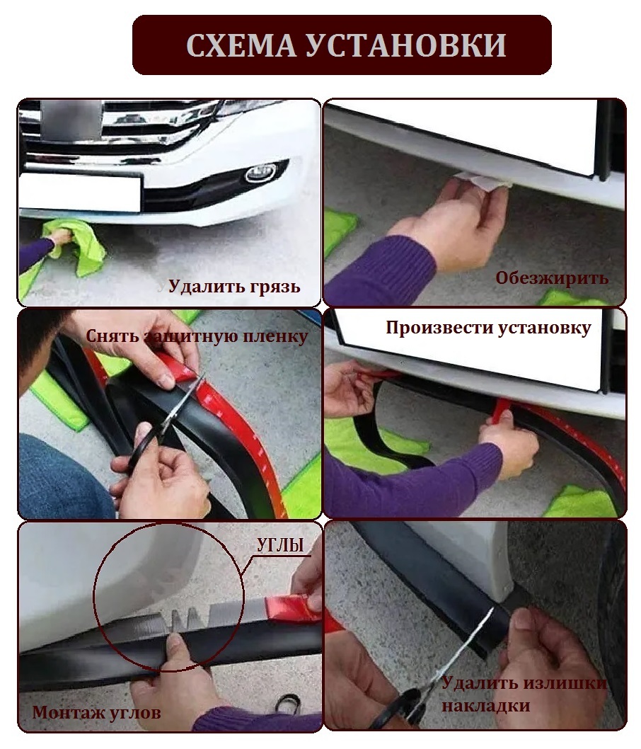 PZT02 Универсальная резиновая накладка (губа) на передний бампер SAMURAI, карбон 2,5 м 2
